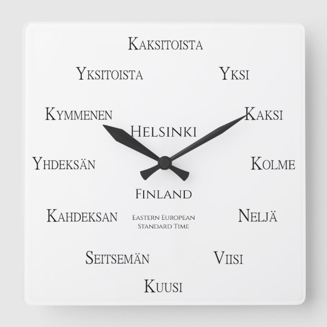 Finska Numbers Anpassningsbar City Land Time Zonar Fyrkantig Klocka (Framsida)