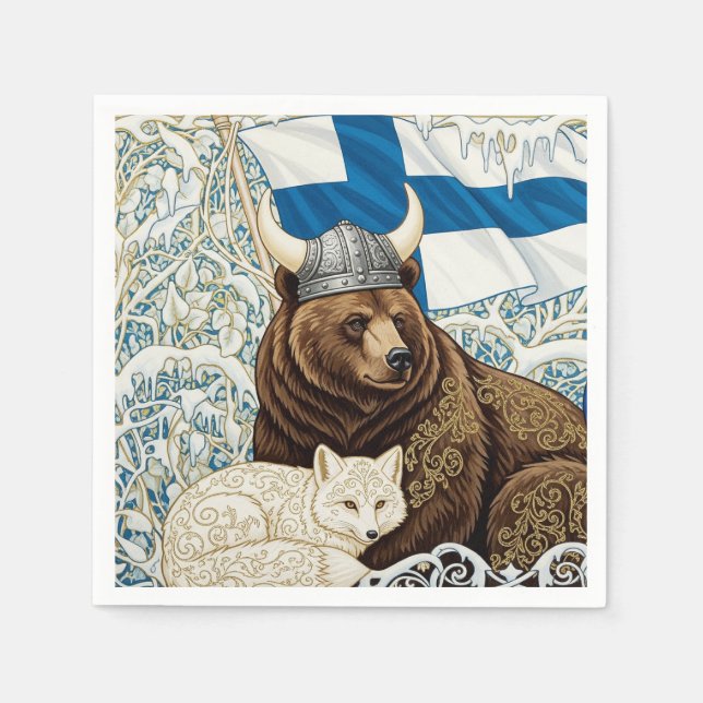 Finska Viking Bear, Arktiska räven Art nouveau Pappersservett (Framsidan)
