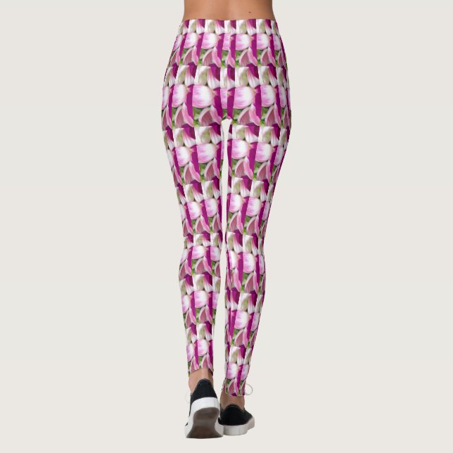 Finstiltt damasker Fushia för grön lavendelvit Leggings (Baksida)