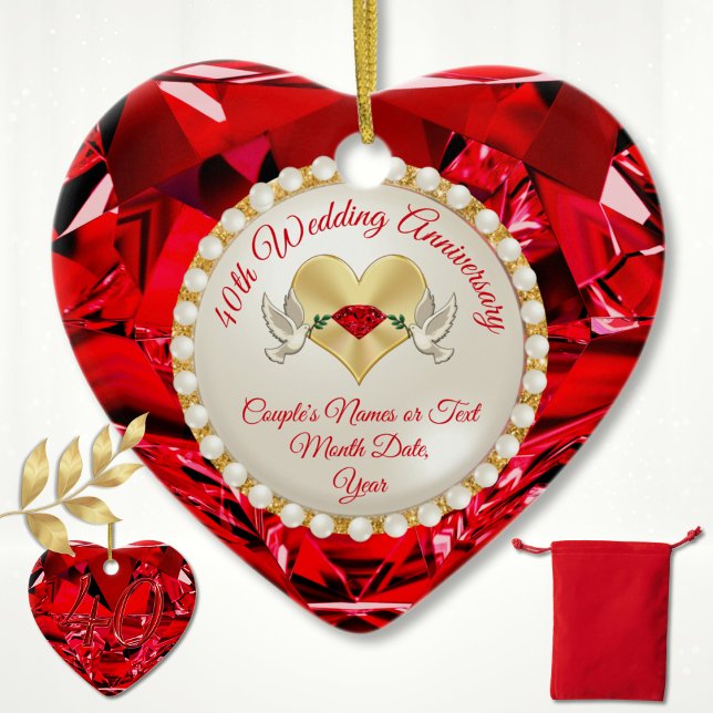 Fint, 40:e Bröllop-årsjubileum Gift, Ruby Julgransprydnad Keramik (Inexpensive, 40 year anniversary gift for friends. Ruby, 40th anniversary ornament. 40th anniversary)