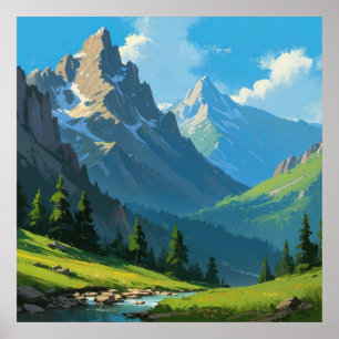 Fint bergsfärgat liggande natur poster