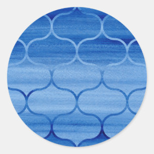 Fint blå vattenfärgssymbol Ogee Design Runt Klistermärke