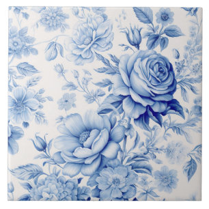 Fint Blue & Vit ros & Wildblommor Kakelplatta