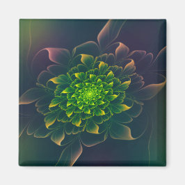 Fint Chrysanthemum Fractal Grönt Magnet