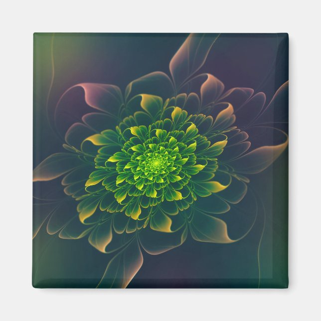 Fint Chrysanthemum Fractal Grönt Magnet (Framsidan)