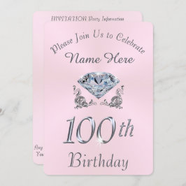 Fint Diamond 100:e Födelsedagsfest inbjudan