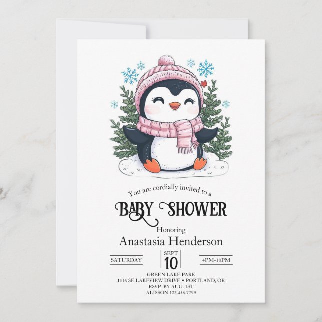 Fint färgad babystövel för penguin inbjudningar (Framsida)