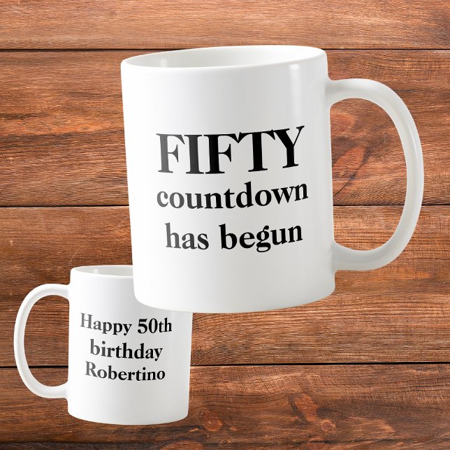 Fint femtioårsjubileet har börjat 50 på dagen kaffemugg (Skapare uppladdad)
