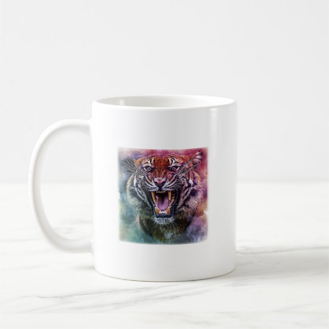 Fint Growling Bengal Tiger Ansikte Photo Kaffemugg (Vänster)