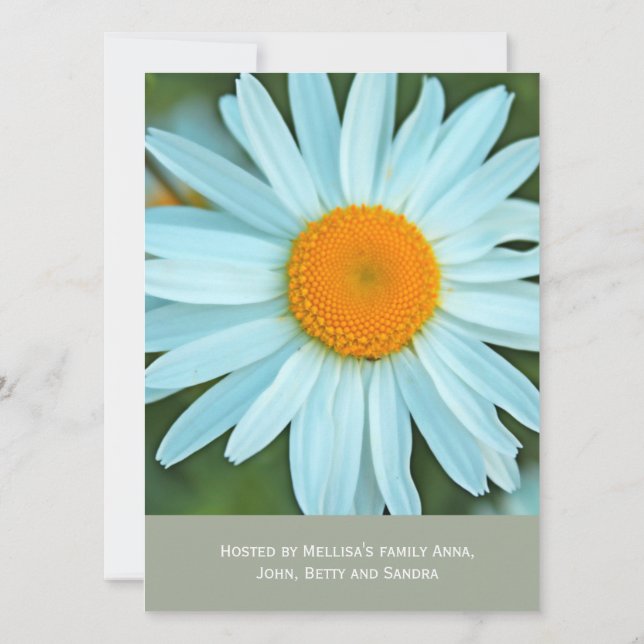 Fint, inbjudan till vita daisy blommor bröllop (Baksida)