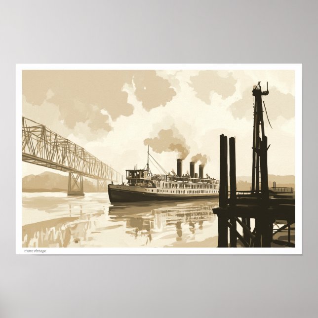 FINT KONSTILLUSTRATION FLODBÅTS LANDSKAP POSTER (Framsidan)