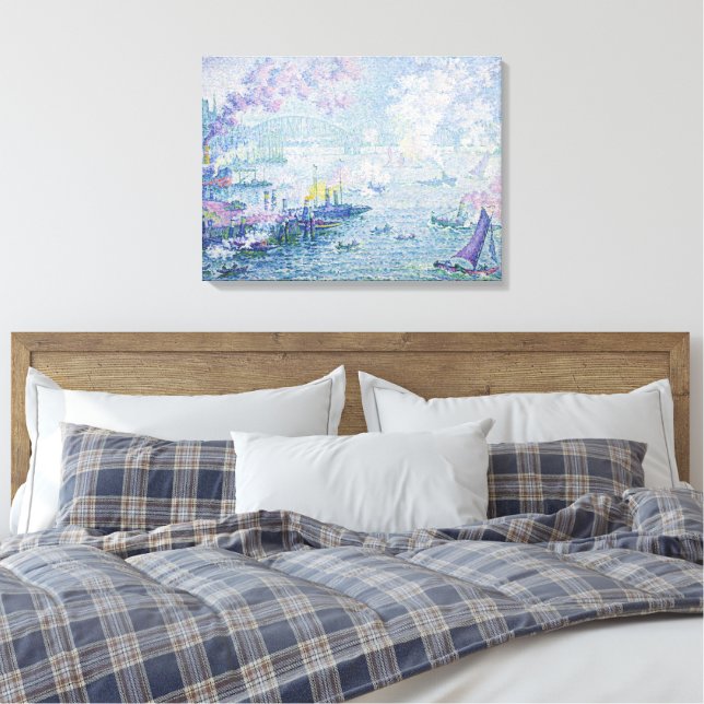 Fint konstverk, målning, havn, fartyg, bro, ljust  canvastryck (Insitu (sovrum))