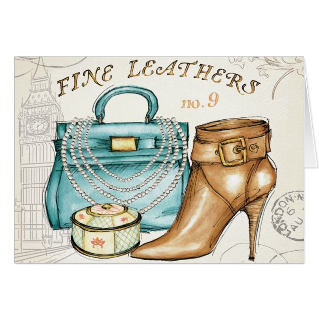 Fint läder hänger lös och skor hälsningskort (Framsidan Horizontal)