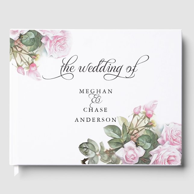 Fint målat Rosa ros BarefootBride™ Gästböcker (Framsida)