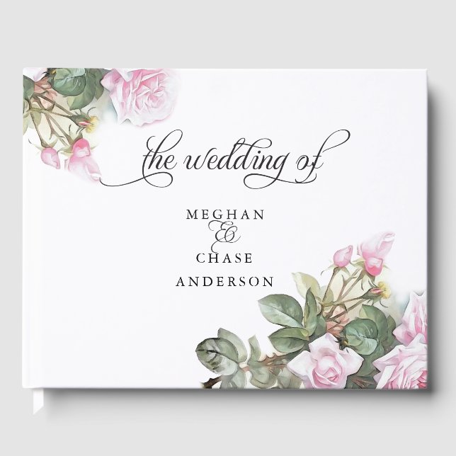 Fint målat Rosa ros BarefootBride™ Gästböcker (Framsida)