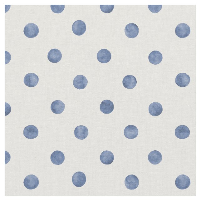 Fint marint blått polka dots mot vit bakgrund tyg (Närbild)