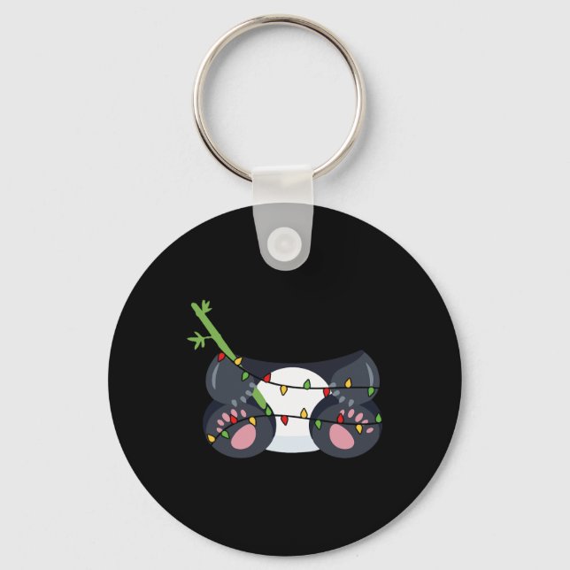 Fint panda med julklapp i Ljus Nyckelring (Framsida)