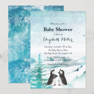 Fint Penguin Snö Ligcape Baby Shower Inbjudningar