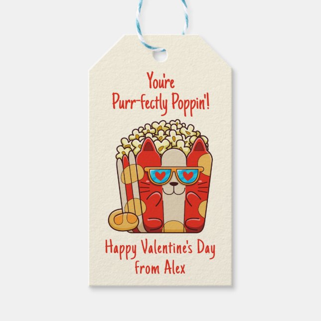 Fint Poppin'Funny Cat Popcorn Valentine Presentetikett (Framsidan)