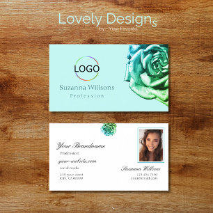 Fint Ro på Plain Teal White med Logotyp Photo Visitkort