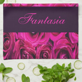 Fint rosa ros monogram kökshandduk