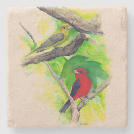 Fint Scarlet Tanagers-målning Stenunderlägg