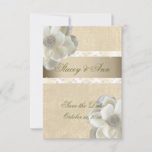 Fint, spara datum Vit ros & Bling. Spara Datumet (Framsida)