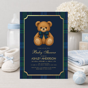 Fint Teddybjörnpojke Babyshower Blågrön Karo Inbjudningar
