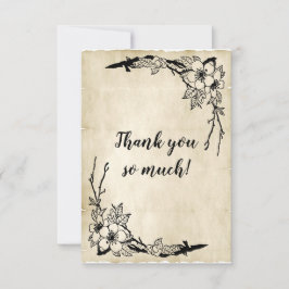Fint tema för Blommigt och parchment Vintage bröll Tack Kort