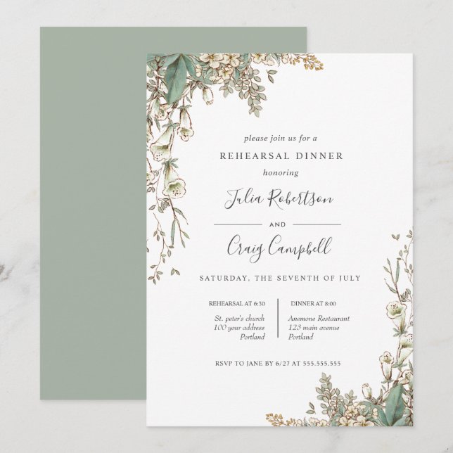Fint Tiny Bellblommwers Whimsical Rehearsal Dinner Inbjudningar (Fram/baksida)
