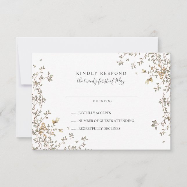 Fint Tiny Grönt lövs Whimsical Bröllop OSA Kort (Framsida)