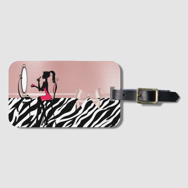 Fint Zebra tryck,Ribbon Bow,Women Silhouette Bagagebricka (Framsida horisontal)