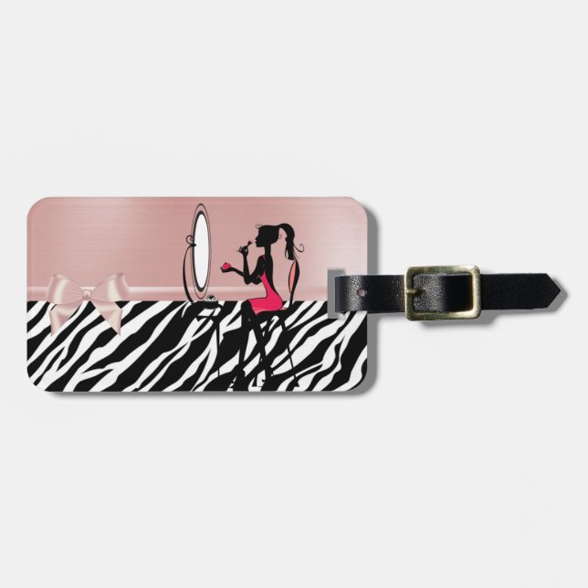 Fint Zebra tryck,Ribbon Bow,Women Silhouette Bagagebricka (Horisontell Framsida)