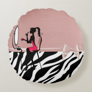 Fint Zebra tryck,Ribbon Bow,Women Silhouette Rund Kudde