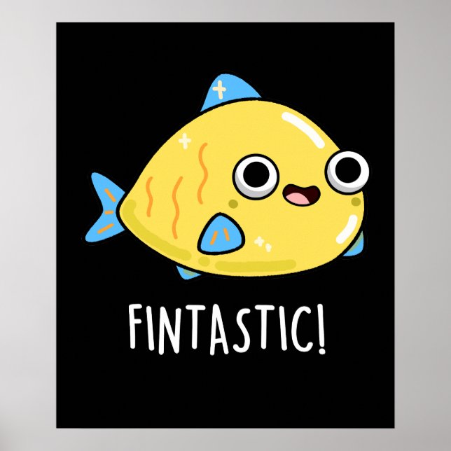 Fintastic Funny Fish Pun Mörk BG Poster (Framsidan)