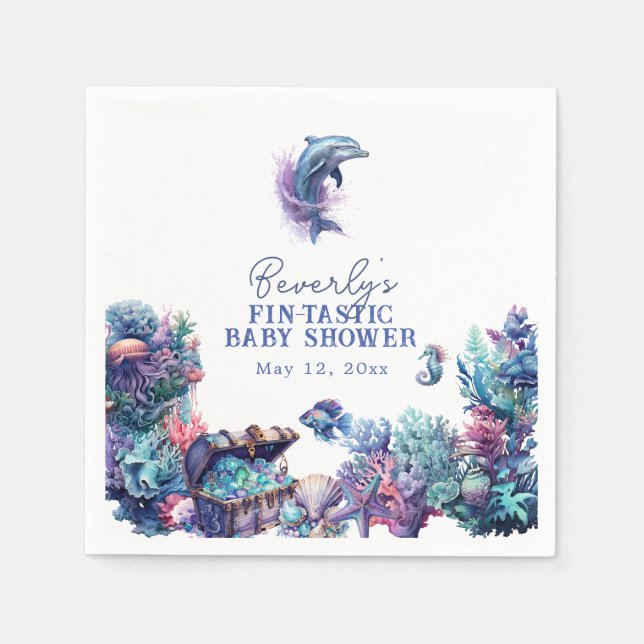 Fintastisk, en modern, rustisk vattenfärgsbabyskar pappersservett (Framsidan)