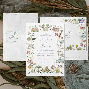 Fintliga Blommigtar Anpassningsbar Bespoke Bröll Inbjudningar