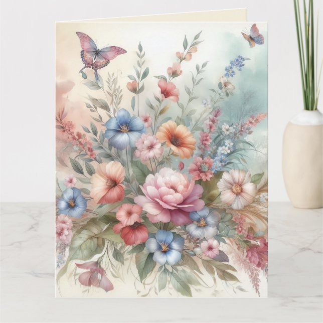 Fintliga Blommigtar och fjärilar Kort (Framsida)