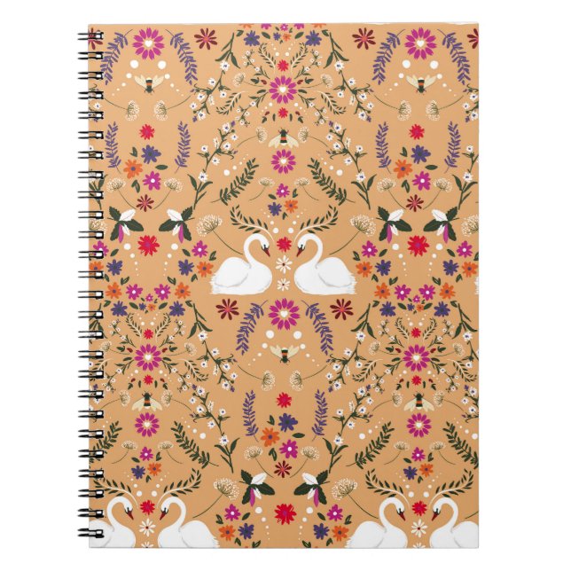Fintliga blommor, svan fantasi, sömlös mönster. anteckningsbok (Framsidan)