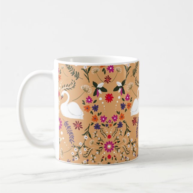 Fintliga blommor, svan fantasi, sömlös mönster. kaffemugg (Vänster)