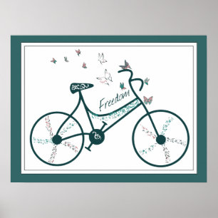 Fintliga fjärilar Blommor och Freedom Bike fläkt Poster