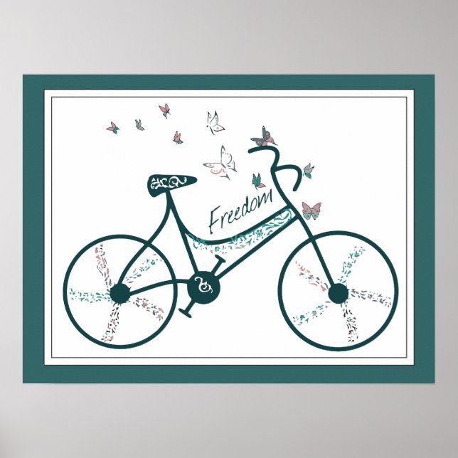 Fintliga fjärilar Blommor och Freedom Bike fläkt Poster (Framsidan)