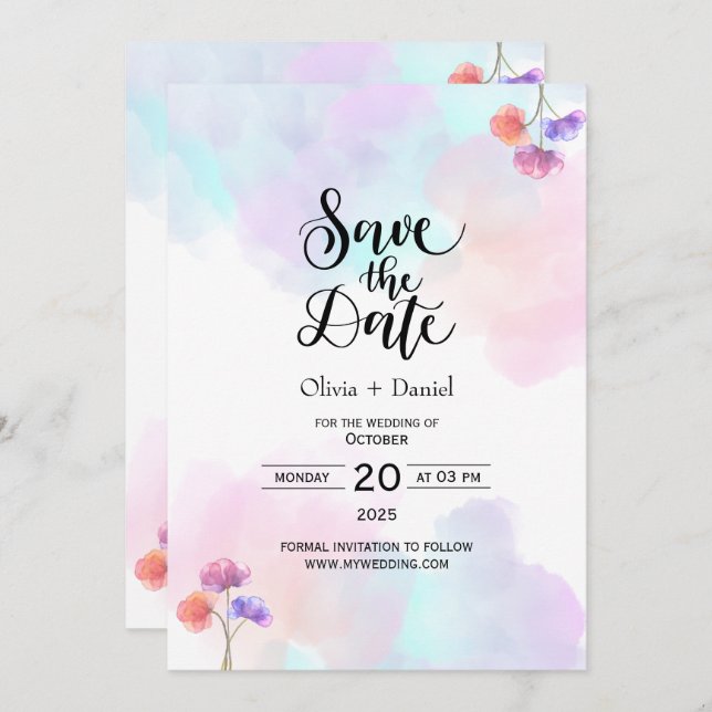 Fintliga inbjudningar till Rosa och blåbröllop (Fram/baksida)