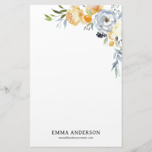 Fintvätefärgad Apricot & Dusty Blue-Blommigt Brevpapper