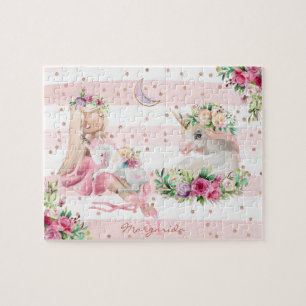 Fintvätefärgad Ballerina och Unicorn Monogram Pussel