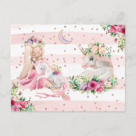 Fintvätefärgad Ballerina och Unicorn Vykort