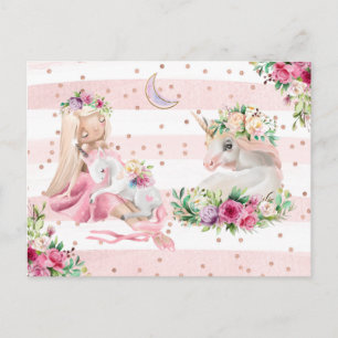 Fintvätefärgad Ballerina och Unicorn Vykort