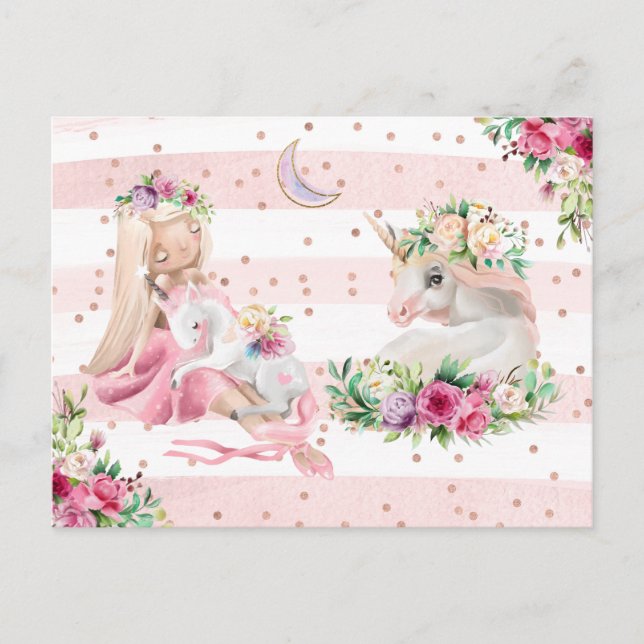 Fintvätefärgad Ballerina och Unicorn Vykort (Framsida)