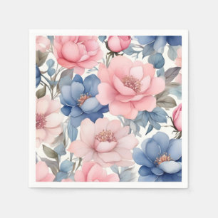 Fintvätefärgad blått och Rosa Flowers Mönster Pappersservett