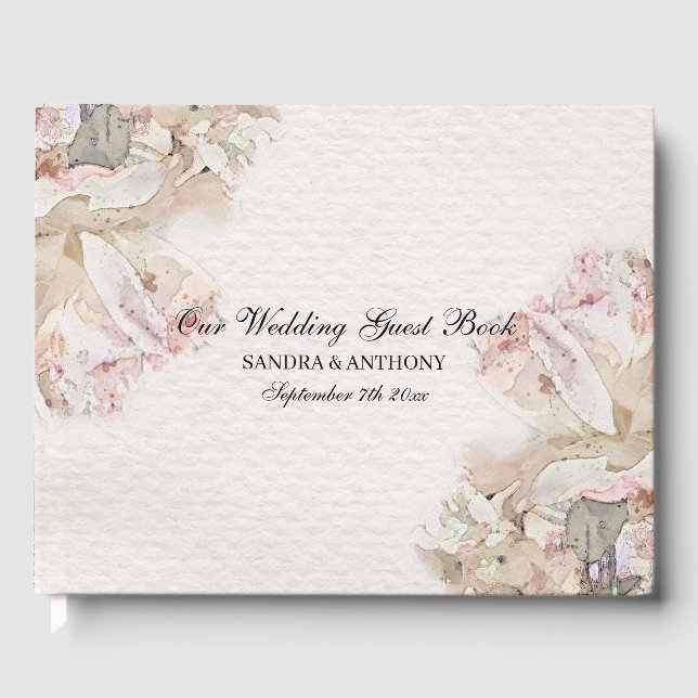 Fintvätefärgad Blommigt Bröllop Gästböcker (Framsida)